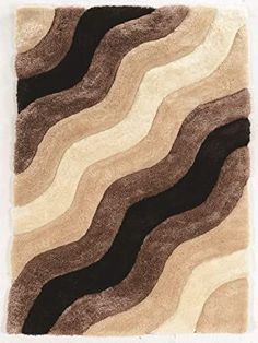 a brown and black rug with wavy lines on it