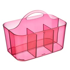 a pink plastic storage box with three compartments