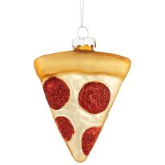 a christmas ornament shaped like a slice of pizza with cheese and pepperoni