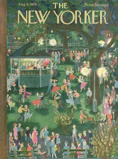 the new yorker magazine cover with people gathered around