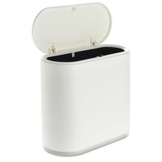 Item Description Conceal garbage in the bathroom, office, or garage with this narrow trash can. With a white outside cover, the trash can hides waste bags, so you don't see them hanging over the sides. It is slim and rectangular, giving it a space-saving design, and it fits into small areas such as narrow hallways, tight corners, and between furniture. The bathroom trash can measures 12.75x5.7x12.2 inch (WDH) and can hold up to 3.17 gallons (12 liters) of trash. Size: 12.5" x 12.75" x 6". Narrow Trash Can, Small Bathroom Trash Can, Narrow Hallways, Trash Can With Lid, Bathroom Trash Can, Kitchen White, Narrow Hallway, Bathroom Office, Hang Over