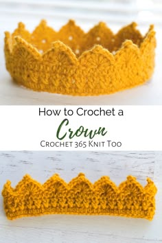 the crochet crown is shown with text overlay that says how to crochet a crown