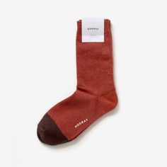 Duboce brown cotton crew sock with Hooray label tag – showcasing the two-tone design and craftsmanship. Casual Warm Brown Socks, Cheap Brown Socks For Women, Cozy Soft Brown Socks, Cotton Socks Brown, Brown Socks, Playful Red Cotton Socks, Sheer Socks, Bamboo Socks, Wool Socks