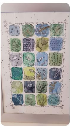 an art work with watercolor and ink on paper, depicting different types of plants