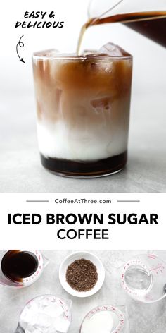 iced brown sugar coffee in a glass with spoons