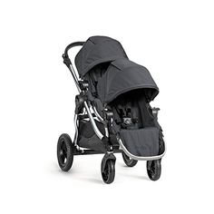 the stroller is black and has two wheels