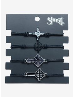 Ghost Logo Cord Bracelet Set | Hot Topic Ghost Bc Jewelry, The Band Ghost Logo, Ghost Band Inspired Nails, Ghost Merch Band, Ghost Band Jewelry, Ghost Band Outfit Ideas, Ghost Band Inspired Outfit, Ghost Band Bracelet, Ghost Band Aesthetic