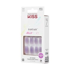 KISS Gel Fantasy Jelly Color Sculpted Nails are the trendiest look in town. Like the high arch look of salon sculpted acrylic fake nails, this DIY at-home manicure with an ultra-smooth finish has an amazing translucent “jelly” high shine that looks as smooth as glass! On-trend translucent nails have sheer color, a little texture, and a colored glass-like effect that is beyond WOW! Kiss Gel Fantasy Nails, Quince Jelly, Nails Jelly, Kiss Products, Medium Coffin, Sculpted Nails, Pink Gel Nails, Kiss Nails, Fantasy Nails