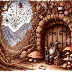 an image of a fairy scene with mushrooms