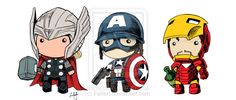 the avengers and captain america paper dolls are shown in three different styles, each with their own character