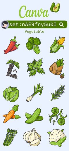 a bunch of vegetables that are on top of a blue background with the words canva set