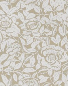 a beige and white floral wallpaper with leaves