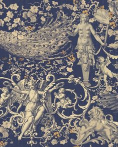 an intricately designed wallpaper with cherubs, angels and flowers on it