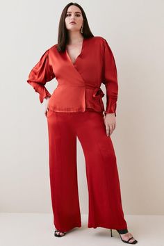 Flowing With Languid Elegance, The Draped Lustre Of The Satin Palazzo Pant Is Bound To Be Your Most Tactile Piece To Date. Pair With The Matching Wrap Shirt And A Polished Hoop Earring For An Ultimately Modern Take On Cohesive Styling.High-Rise Waistinverted Dartingside And Rear Pocketsstraight Loose Legsexpertly Designed For Those Size 18 And Above, Our Plus Size Clothing Collection Is Perfectly Proportioned To Ensure You Look Fashionable At Every Shape.Style: Wide Leg Pantsfabric: Wovenlength: Elegant Satin Wide Leg Pants For Night Out, Elegant Draped Bottoms For Workwear, Elegant Satin Wide Leg Pants, Chic Satin Wide Leg Pants For Party, Chic Wide Leg Satin Pants For Party, Elegant Wrap Bottoms For Spring, Elegant Spring Wrap Bottoms, Elegant Silk Sets For Night Out, Chic Silk Sets With Wide Leg