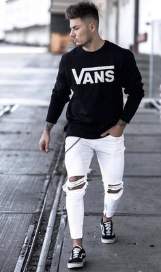 Hipster Mens Fashion, Black Vans, Mens Fashion Casual Outfits, Streetwear Men Outfits, Sporty Outfits, Fashion Mens, Mens Vans