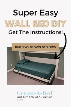 Image is of a twin-size wall bed that's pulled out from the wall. Hide A Bed Ideas, Hidden Beds Ideas Space Saving, Bed Inside Closet, Murphy Beds For Small Spaces, Wall Bed Diy, Murphey Bed, Twin Murphy Bed, Murphy Bed Mechanism, Murphy Bed Hardware