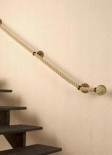 there is a rope on the wall next to some stairs