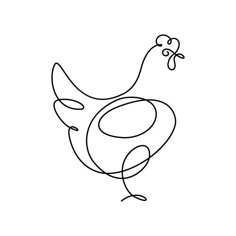 a black and white line drawing of a chicken with an egg in it's beak