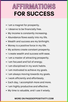 a poster with the words affirmation's for success