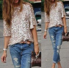 Long Sleeve Sequin Top Nordstrom, Jeans Sequin Top, Sequin Holiday Shirts, Ladies Casual Tops, Slim Blouse, Sequin Blouse, Sequin Shirt, Loose Top, Top Shirt Women