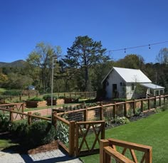 a fenced in area with grass and plants