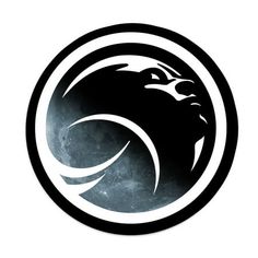 a black and white circular logo with an angry looking gorilla on it's face