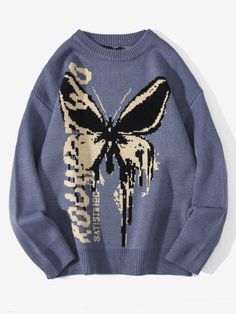 Oversize Butterfly Knitted Sweater Oversized Butterfly Jacquard Sweater - AnotherChill Streetwear Couple, Butterfly Sweater, Estilo Harajuku, Fashion Butterfly, Harajuku Women, Pull Oversize, Pullover Mode, Oversized Streetwear, Y2k Sweater