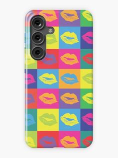 a colorful phone case with different colored lips on it