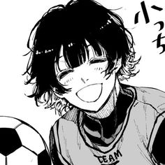 an anime character holding a soccer ball in front of his face, with the words i love