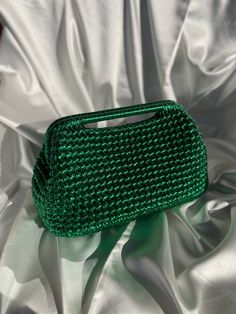 Emerald Green Metallic Pouch Raffia Leather Clutch Hand Bag - Etsy Elegant Handwoven Shoulder Bag For Party, Elegant Handwoven Top Handle Crochet Bag, Elegant Handwoven Crochet Top Handle Bag, Chic Handmade Crochet Evening Bag, Elegant Handwoven Party Bag, Elegant Top Handle Crochet Shoulder Bag, Chic Rectangular Crochet Evening Bag, Elegant Rectangular Crochet Evening Bag, Chic Crochet Pouch Bag For Evening