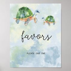 there is a card with two turtles and the words drinks please help yourself on it