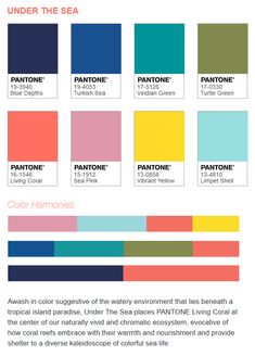 the color scheme for pantone's under the sea, which includes different colors