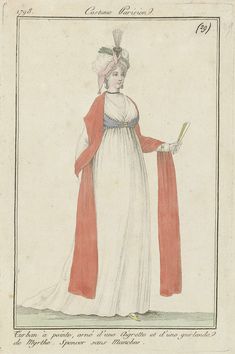 1790s Fashion, Regency Clothing, 1700 Fashion, Red Shawl, Dress History, University Library, Georgian Era