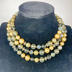 DeMario Signed Triple Strand Grey Rhinestones Faux Pearls  Beaded Necklace 15'' long - shortest strand figural floral clasp 3'' extender  grey faux pearls have some color loss Jewelry Ideas, Pearl Beads, Fig, Faux Pearl, Necklace Etsy, Beaded Necklace, Jewelry Necklaces, Necklaces, Signs