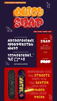 an advertisement for a skateboard shop with different types of lettering and numbers on it