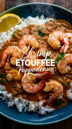 shrimp etouffe papanadous with rice and garnish