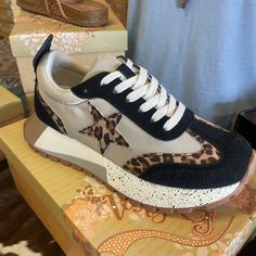 Leopard Print Black Suede Tan All Go Together To Make A Very Nice Casual Shoe Trendy Brown Sneakers With Speckled Midsole, High Top Tennis Shoes, Leopard Print Shoes, Animal Print Shoes, Pink Sneakers, Print Sneakers, Brown Sneakers, Womens Slides, Platform Sneaker