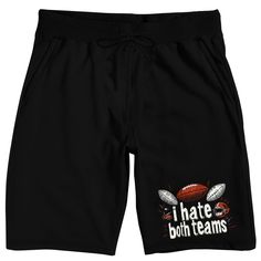 Relax on Game Day with these men’s sleep shorts! Crafted with high-quality French Terry material, these humorous football-themed lounge shorts provide superior comfort and durability. A big, bold graphic of a football and “I Hate Both Teams” is prominently featured on the shorts’ left leg, while the elastic waistband with a drawstring not only ensures a secure fit but also adds a touch of style to your loungewear. These shorts come in bold black, making them versatile for any occasion. To keep t Mens Plaid Flannel, Black Pajamas, Black Lounge, Flannel Pajama Pants, Matching Family Pajamas, Black Sweatpants, Flannel Pajamas, Sleep Shorts, A Football