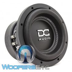 an image of two speakers with the words dc audio on it's front and side