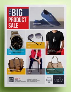 an advertisement for a big product sale with men's shoes, watches and handbags