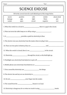 science exercise worksheet with answers for students to use in their class or classroom