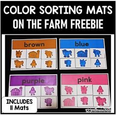 color sorting mats on the farm freebie for kids to practice their phonicic skills