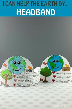 two paper plates with the words i can help the earth by headband