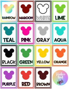 mickey mouse name tags with different colors