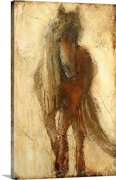 an abstract painting of a horse in brown and beige tones on a white background framed canvas wall art print