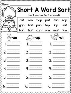 short a word sort worksheet with pictures and words to help students learn how to read