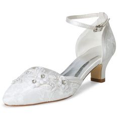 women's satin closed toe stil heel wedding shoes with flower appliquet