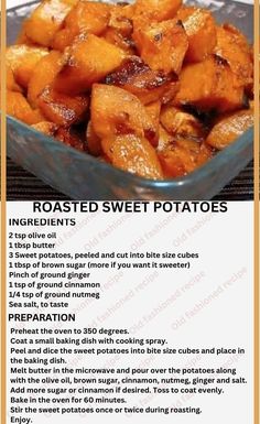 the recipe for roasted sweet potatoes is shown