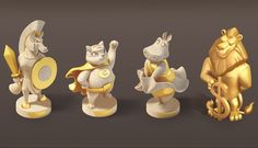 an animated set of golden and white figurines