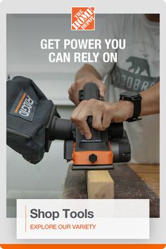 a man using a power tool on a piece of wood with the words shop tools explore our variety